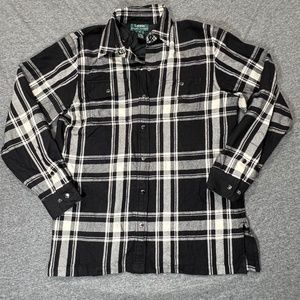 Lauren Ralph Lauren Wool Plaid Black/Bone White Shirt Sz M Women